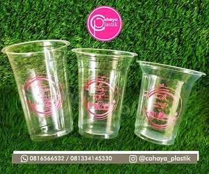 sablon gelas plastik satu warna berbagai ukuran